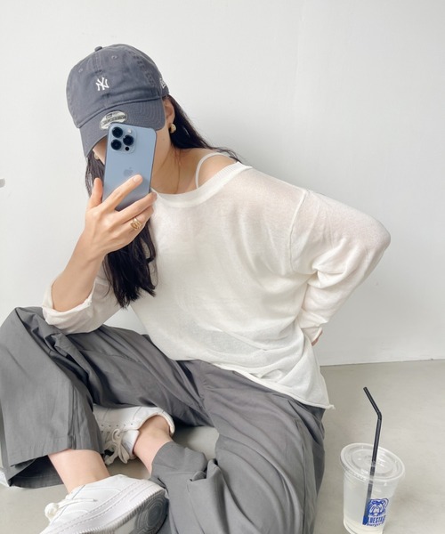 CLEA（クレア）の「シアーメッシュオーバー長袖トップス（Tシャツ/カットソー・レディース・ライトグレー/ホワイト/オリーブ/ブラック・FREE）」の7枚目の写真