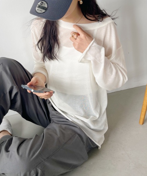 CLEA（クレア）の「シアーメッシュオーバー長袖トップス（Tシャツ/カットソー・レディース・ライトグレー/ホワイト/オリーブ/ブラック・FREE）」の5枚目の写真