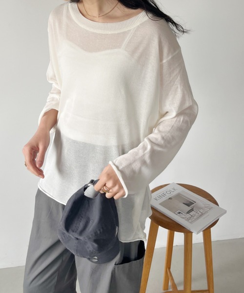 CLEA（クレア）の「シアーメッシュオーバー長袖トップス（Tシャツ/カットソー・レディース・ライトグレー/ホワイト/オリーブ/ブラック・FREE）」の8枚目の写真