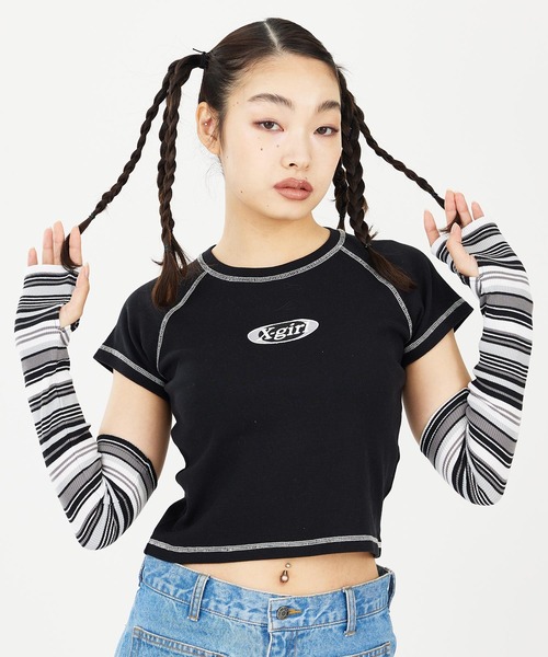 X-girl（エックスガール）の「STRIPED ARM WARMER（アームカバー・レディース・ブルー/ブラック/ブラウン・ONE SIZE）」の6枚目の写真