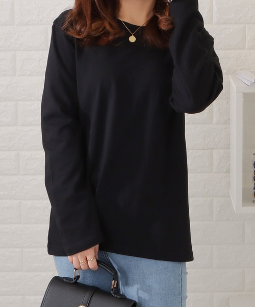 Lace Ladies（レースレディース）の「綿 ラウンドネックロングTシャツ（Tシャツ/カットソー・レディース・ホワイト/ブラック・M/L/S）」の15枚目の写真