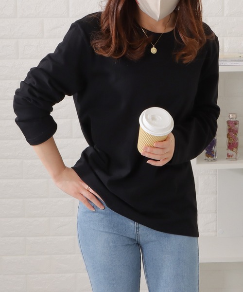 Lace Ladies（レースレディース）の「綿 ラウンドネックロングTシャツ（Tシャツ/カットソー・レディース・ホワイト/ブラック・M/L/S）」の18枚目の写真
