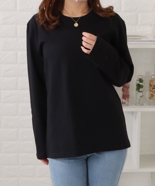 Lace Ladies（レースレディース）の「綿 ラウンドネックロングTシャツ（Tシャツ/カットソー・レディース・ホワイト/ブラック・M/L/S）」の13枚目の写真