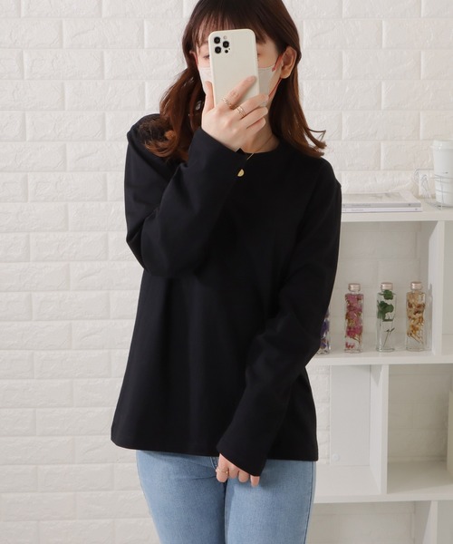 Lace Ladies（レースレディース）の「綿 ラウンドネックロングTシャツ（Tシャツ/カットソー・レディース・ホワイト/ブラック・M/L/S）」の5枚目の写真