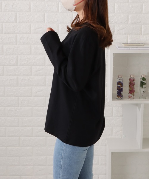 Lace Ladies（レースレディース）の「綿 ラウンドネックロングTシャツ（Tシャツ/カットソー・レディース・ホワイト/ブラック・M/L/S）」の7枚目の写真