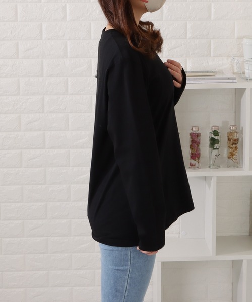 Lace Ladies（レースレディース）の「綿 ラウンドネックロングTシャツ（Tシャツ/カットソー・レディース・ホワイト/ブラック・M/L/S）」の11枚目の写真