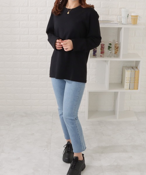 Lace Ladies（レースレディース）の「綿 ラウンドネックロングTシャツ（Tシャツ/カットソー・レディース・ホワイト/ブラック・M/L/S）」の3枚目の写真