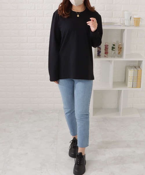 Lace Ladies（レースレディース）の「綿 ラウンドネックロングTシャツ（Tシャツ/カットソー・レディース・ホワイト/ブラック・M/L/S）」の16枚目の写真
