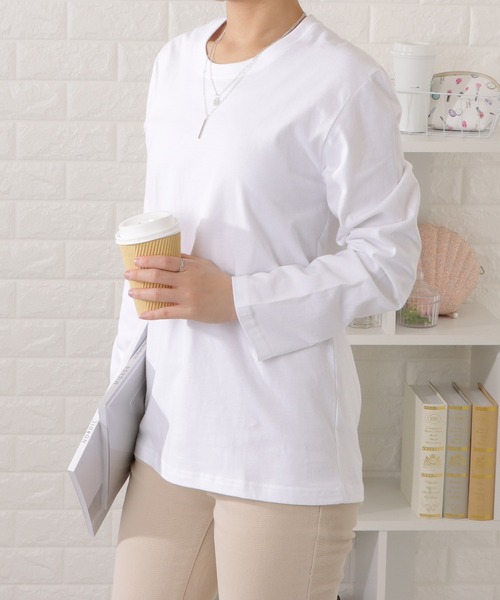 Lace Ladies（レースレディース）の「綿 ラウンドネックロングTシャツ（Tシャツ/カットソー・レディース・ホワイト/ブラック・M/L/S）」の19枚目の写真