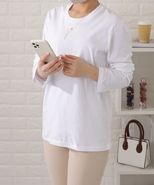 Lace Ladies（レースレディース）の「綿 ラウンドネックロングTシャツ（Tシャツ/カットソー・レディース・ホワイト/ブラック・M/L/S）」の14枚目の写真