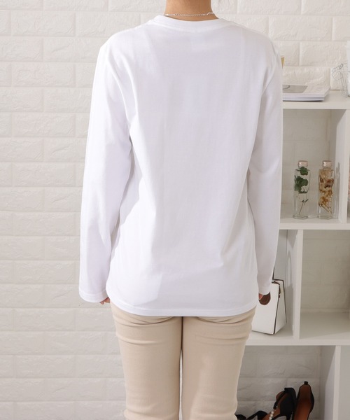 Lace Ladies（レースレディース）の「綿 ラウンドネックロングTシャツ（Tシャツ/カットソー・レディース・ホワイト/ブラック・M/L/S）」の8枚目の写真