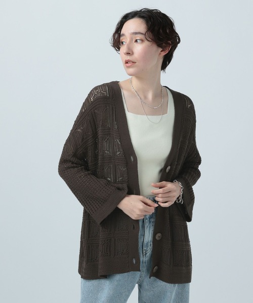 BAYFLOW（ベイフロー）の「透かしモチーフカーディガン（カーディガン/ボレロ・レディース・アイボリー/ブラウン/オレンジ・FREE）」の2枚目の写真