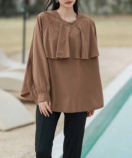 TeddyShop(テディショップ)の「【UVカット率 99%以上】レディース水着 2WAYフリルラッシュガードトップス+スリットボトムス 上下2点セット(ラッシュガード・レディース・ブラック/ベージュ/ブラウン/ネイビー・M/L)」の14枚目の写真