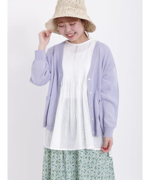 Samansa Mos2（サマンサ モスモス）の「【マシンウォッシャブル】リネンタッチVネックカーディガン（カーディガン/ボレロ・レディース・グリーン/キナリ/ネイビー/パープル・F）」の6枚目の写真