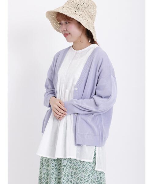 Samansa Mos2（サマンサ モスモス）の「【マシンウォッシャブル】リネンタッチVネックカーディガン（カーディガン/ボレロ・レディース・グリーン/キナリ/ネイビー/パープル・F）」の7枚目の写真