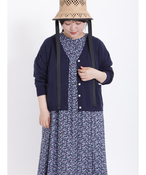 Samansa Mos2（サマンサ モスモス）の「【マシンウォッシャブル】リネンタッチVネックカーディガン（カーディガン/ボレロ・レディース・グリーン/キナリ/ネイビー/パープル・F）」の3枚目の写真