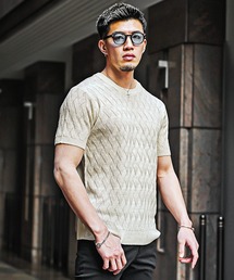 SOMEDIFF | 【SOMEDIFF】12G変わり編み半袖サマーニット メンズ セーターニット クルーネック Vネック 無地 春服 夏服(ニット/セーター)