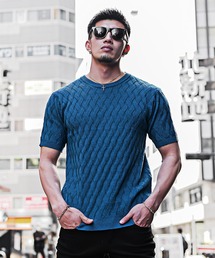 SOMEDIFF | 【SOMEDIFF】12G変わり編み半袖サマーニット メンズ セーターニット クルーネック Vネック 無地 春服 夏服(ニット/セーター)