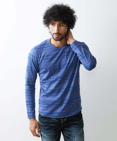 MICHEL KLEIN HOMME (ミッシェルクランオム)の「《日本製》ボーダークルーネックカットソー(Tシャツ/カットソー・メンズ・パープル/ホワイト/ブラック・X-LARGE/MEDIUM/LARGE)」の5枚目の写真