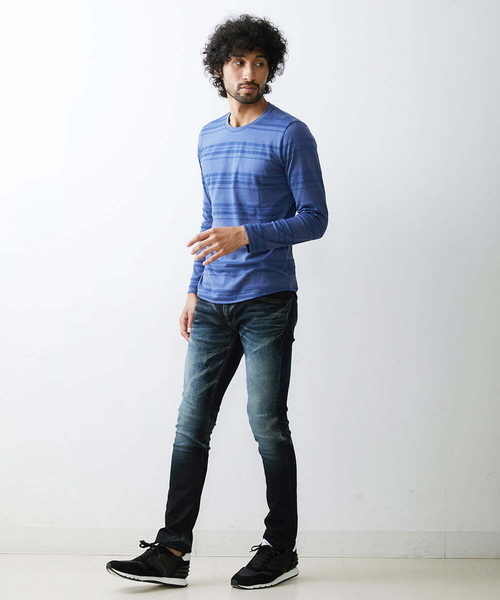 MICHEL KLEIN HOMME (ミッシェルクランオム)の「《日本製》ボーダークルーネックカットソー(Tシャツ/カットソー・メンズ・パープル/ホワイト/ブラック・X-LARGE/MEDIUM/LARGE)」の6枚目の写真