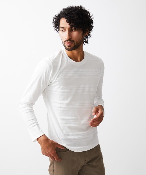 MICHEL KLEIN HOMME (ミッシェルクランオム)の「《日本製》ボーダークルーネックカットソー(Tシャツ/カットソー・メンズ・パープル/ホワイト/ブラック・X-LARGE/MEDIUM/LARGE)」の1枚目の写真