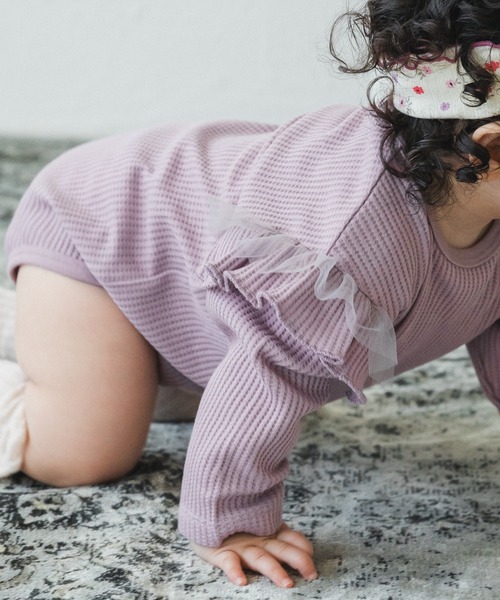 pairmanon（ペアマノン）の「【かぞくおそろい】 【ベビー】袖 フリル ワッフル 長袖 ロンパース（ロンパース・キッズ・ブラック系その他/グレー系その他/ベージュ系その他/ダークブルー/ブルー系その他/パープル系その他/ブラック/ピンク/グリーン系その他2/ブルー系その他4/パープル系その他2/ピンク系その他3/グレイッシュベージュ・70/80）」の18枚目の写真