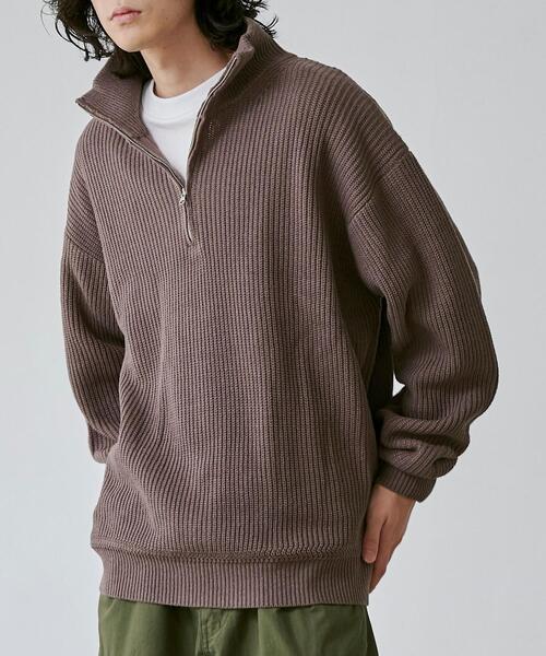 coen（コーエン）の「ビッグシルエットアゼ編みハーフジップバルキーニット（ニット/セーター・メンズ・モカ/ブラック/オフホワイト・L/XL/S/M）」の3枚目の写真