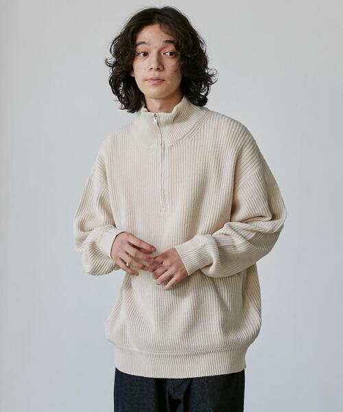 coen（コーエン）の「ビッグシルエットアゼ編みハーフジップバルキーニット（ニット/セーター・メンズ・モカ/ブラック/オフホワイト・L/XL/S/M）」の4枚目の写真