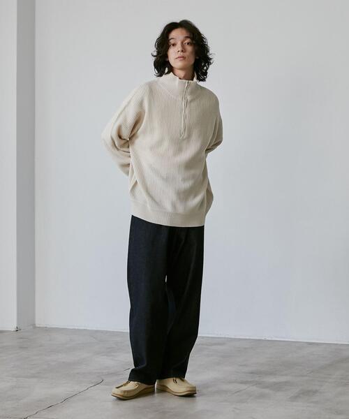 coen（コーエン）の「ビッグシルエットアゼ編みハーフジップバルキーニット（ニット/セーター・メンズ・モカ/ブラック/オフホワイト・L/XL/S/M）」の5枚目の写真