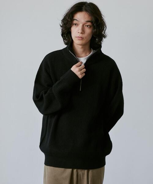 coen（コーエン）の「ビッグシルエットアゼ編みハーフジップバルキーニット（ニット/セーター・メンズ・モカ/ブラック/オフホワイト・L/XL/S/M）」の7枚目の写真