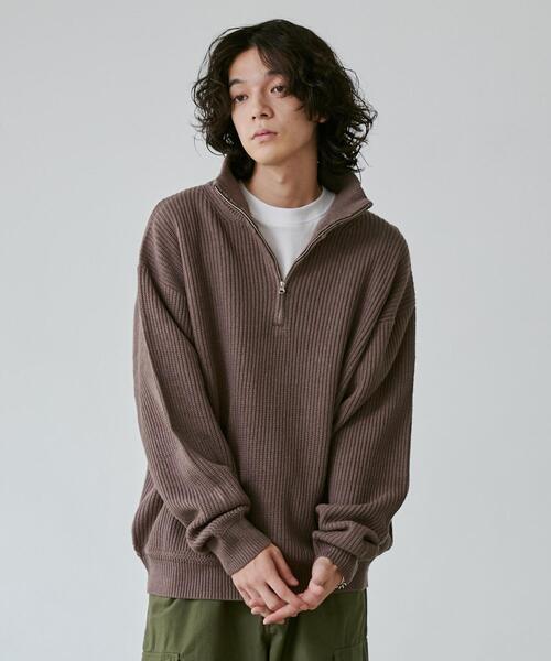 coen（コーエン）の「ビッグシルエットアゼ編みハーフジップバルキーニット（ニット/セーター・メンズ・モカ/ブラック/オフホワイト・L/XL/S/M）」の10枚目の写真