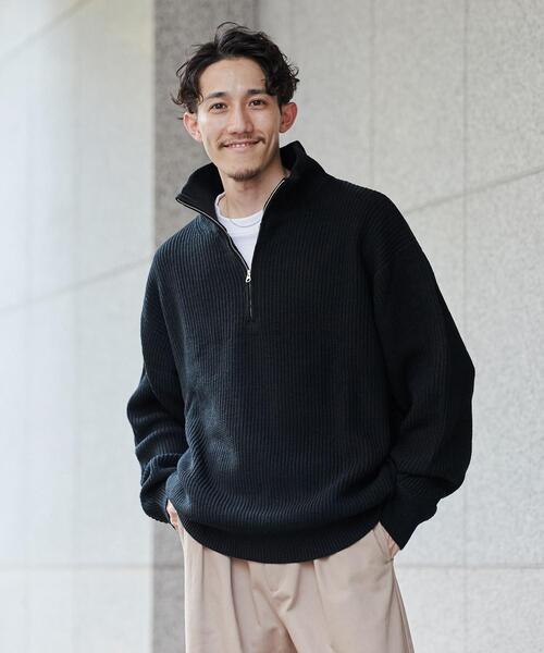 coen（コーエン）の「ビッグシルエットアゼ編みハーフジップバルキーニット（ニット/セーター・メンズ・モカ/ブラック/オフホワイト・L/XL/S/M）」の15枚目の写真