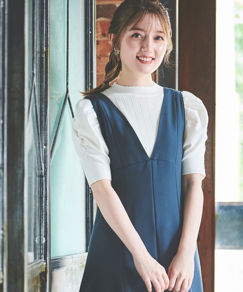 LAISSE PASSE（レッセパッセ）の「タック&ギャザー五分袖ニットプルオーバー（ニット/セーター・レディース・ブラック/ダルブルー系/アイボリー/モカ・MEDIUM）」の2枚目の写真