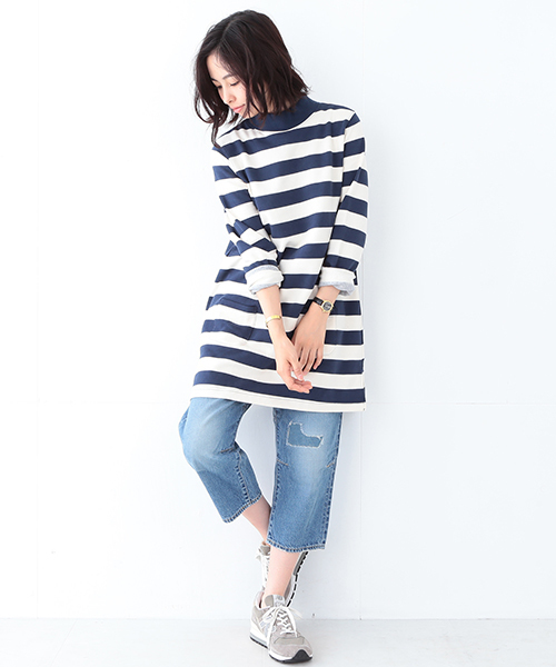 BEAMS BOY（ビームスボーイ）の「BEAMS BOY / 3.5cmボーダー ハイネック ワンピース（ワンピース・レディース・ブラック/ネイビー・ONE SIZE）」の18枚目の写真