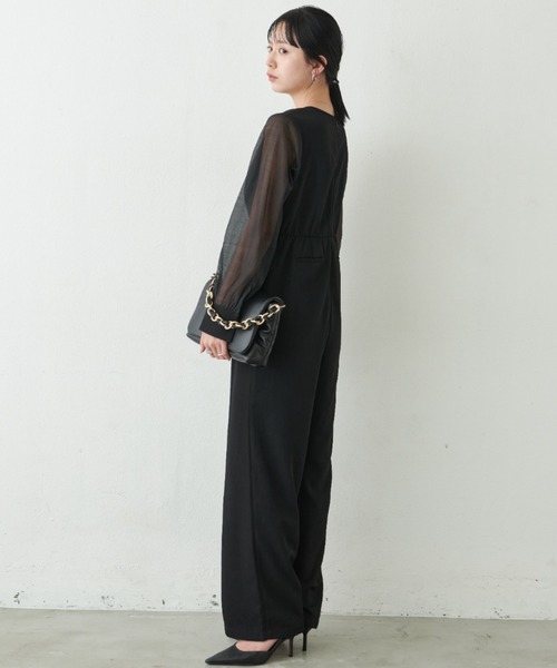 Aunt Marie's（アントマリーズ）の「袖シアーオールインワン/オケージョン（つなぎ/オールインワン・レディース・ブラック/ネイビー・S/M/L）」の4枚目の写真