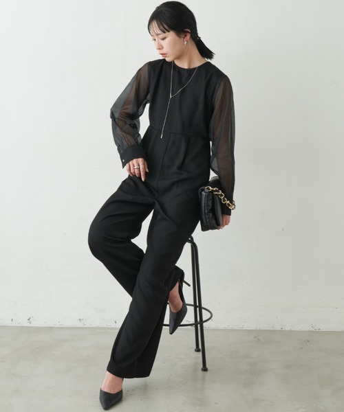 Aunt Marie's（アントマリーズ）の「袖シアーオールインワン/オケージョン（つなぎ/オールインワン・レディース・ブラック/ネイビー・S/M/L）」の11枚目の写真