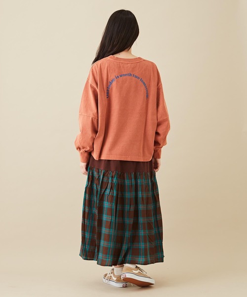 CUBE SUGAR（キューブシュガー）の「WEB限定カットソー×チェック切替ギャザースカート（スカート・レディース・イエロー/ブラウン/ネイビー・M）」の6枚目の写真