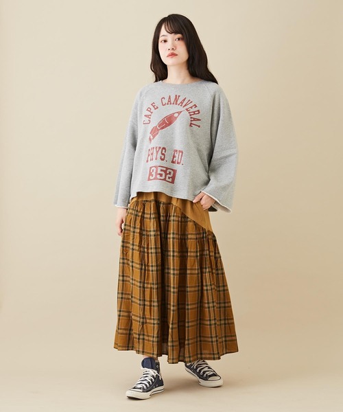 CUBE SUGAR（キューブシュガー）の「WEB限定カットソー×チェック切替ギャザースカート（スカート・レディース・イエロー/ブラウン/ネイビー・M）」の8枚目の写真