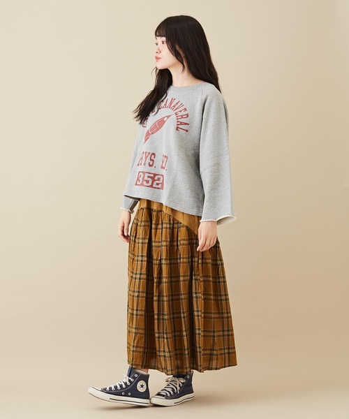 CUBE SUGAR（キューブシュガー）の「WEB限定カットソー×チェック切替ギャザースカート（スカート・レディース・イエロー/ブラウン/ネイビー・M）」の9枚目の写真