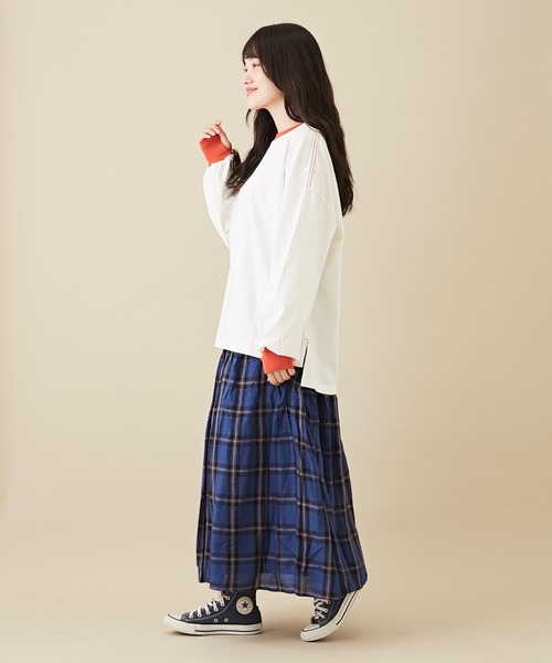 CUBE SUGAR（キューブシュガー）の「WEB限定カットソー×チェック切替ギャザースカート（スカート・レディース・イエロー/ブラウン/ネイビー・M）」の12枚目の写真