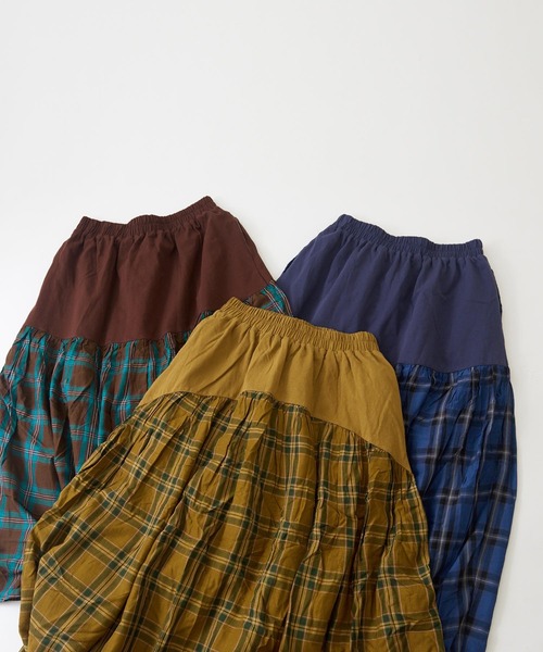 CUBE SUGAR（キューブシュガー）の「WEB限定カットソー×チェック切替ギャザースカート（スカート・レディース・イエロー/ブラウン/ネイビー・M）」の21枚目の写真