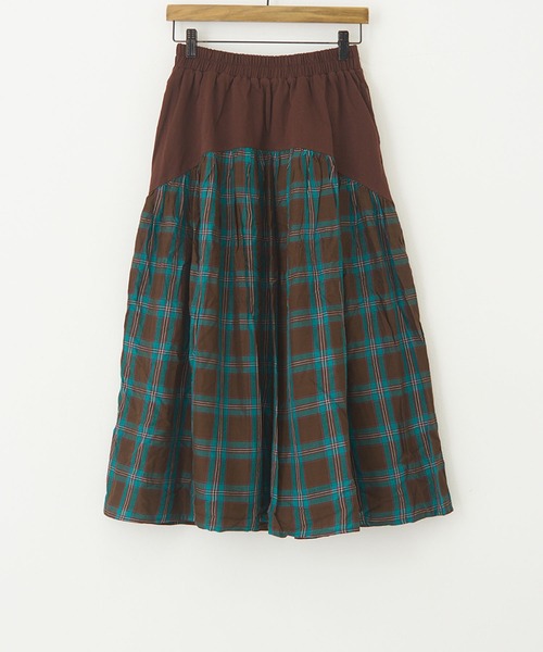 CUBE SUGAR（キューブシュガー）の「WEB限定カットソー×チェック切替ギャザースカート（スカート・レディース・イエロー/ブラウン/ネイビー・M）」の22枚目の写真