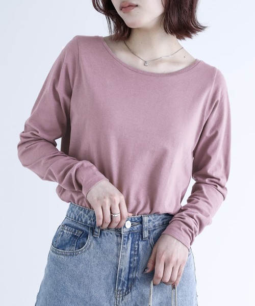 n'OrLABEL(ノアールレーベル)の「『シンプルクルーネックロンT』(Tシャツ/カットソー・レディース・ホワイト/グレイッシュベージュ/ラベンダー/グレイッシュブルー/ブルーグリーン/モカ/ダークグレー/ブラック・M/L/LL)」の8枚目の写真