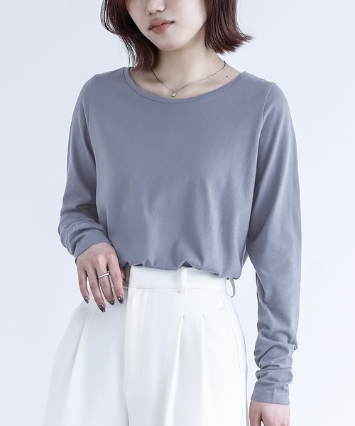 n'OrLABEL(ノアールレーベル)の「『シンプルクルーネックロンT』(Tシャツ/カットソー・レディース・ホワイト/グレイッシュベージュ/ラベンダー/グレイッシュブルー/ブルーグリーン/モカ/ダークグレー/ブラック・M/L/LL)」の7枚目の写真