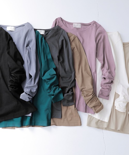 n'OrLABEL(ノアールレーベル)の「『シンプルクルーネックロンT』(Tシャツ/カットソー・レディース・ホワイト/グレイッシュベージュ/ラベンダー/グレイッシュブルー/ブルーグリーン/モカ/ダークグレー/ブラック・M/L/LL)」の9枚目の写真