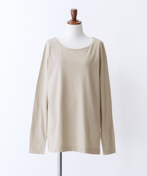 n'OrLABEL(ノアールレーベル)の「『シンプルクルーネックロンT』(Tシャツ/カットソー・レディース・ホワイト/グレイッシュベージュ/ラベンダー/グレイッシュブルー/ブルーグリーン/モカ/ダークグレー/ブラック・M/L/LL)」の10枚目の写真