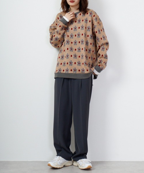 【セール】ルーズシルエットジャガードニットソー総柄トリムクルーネック(ニット/セーター)|ATELANE(アテレーン) 【セール】ルーズシルエットジャガードニットソー総柄トリムクルーネック(ニット/セーター)|ATELANE(アテレーン)