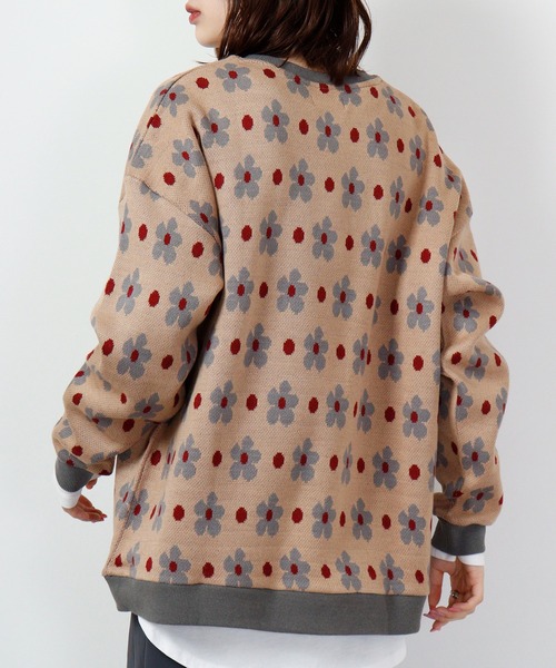 【セール】ルーズシルエットジャガードニットソー総柄トリムクルーネック(ニット/セーター)|ATELANE(アテレーン) 【セール】ルーズシルエットジャガードニットソー総柄トリムクルーネック(ニット/セーター)|ATELANE(アテレーン)