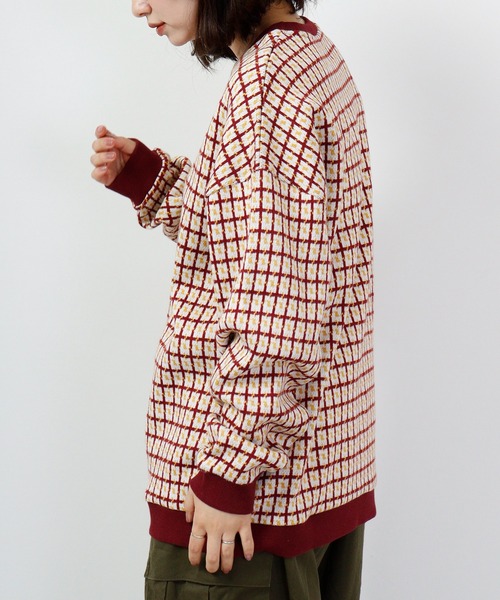 【セール】ルーズシルエットジャガードニットソー総柄トリムクルーネック(ニット/セーター)|ATELANE(アテレーン) 【セール】ルーズシルエットジャガードニットソー総柄トリムクルーネック(ニット/セーター)|ATELANE(アテレーン)