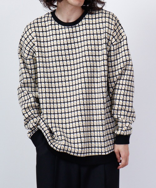 【セール】ルーズシルエットジャガードニットソー総柄トリムクルーネック(ニット/セーター)|ATELANE(アテレーン) 【セール】ルーズシルエットジャガードニットソー総柄トリムクルーネック(ニット/セーター)|ATELANE(アテレーン)